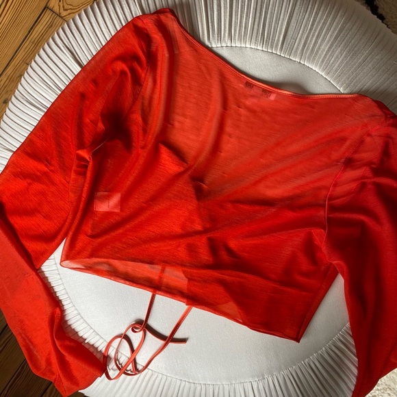 Mirror Palais Scarlet Red Sheer Cover Blouse Crop Top Cardigan - Picture 5 of 6